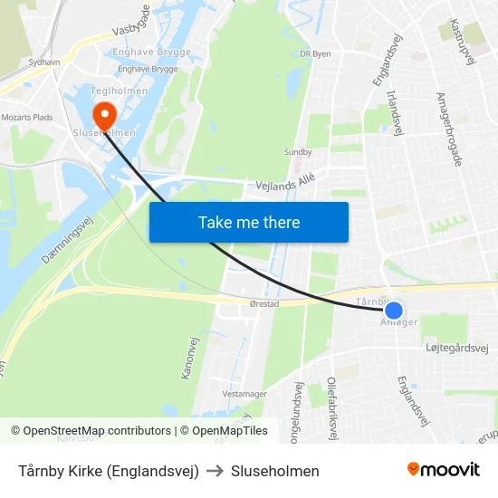 Tårnby Kirke (Englandsvej) to Sluseholmen map