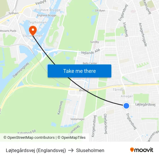 Løjtegårdsvej (Englandsvej) to Sluseholmen map