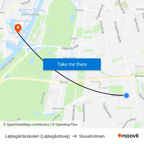 Løjtegårdsskolen (Løjtegårdsvej) to Sluseholmen map