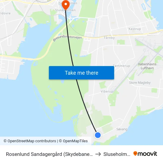 Rosenlund Sandagergård (Skydebanevej) to Sluseholmen map