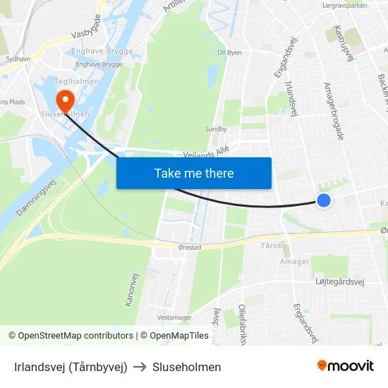 Irlandsvej (Tårnbyvej) to Sluseholmen map