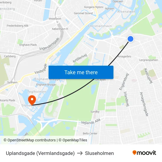Uplandsgade (Vermlandsgade) to Sluseholmen map