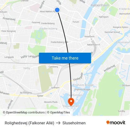 Rolighedsvej (Falkoner Allé) to Sluseholmen map