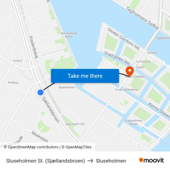 Sluseholmen St. (Sjællandsbroen) to Sluseholmen map
