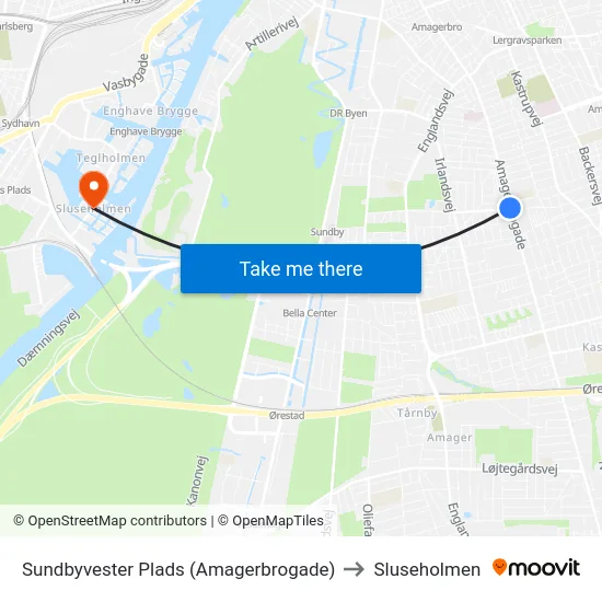 Sundbyvester Plads (Amagerbrogade) to Sluseholmen map