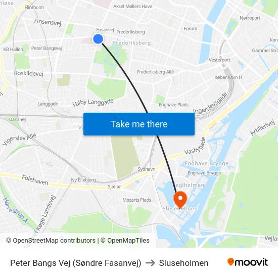 Peter Bangs Vej (Søndre Fasanvej) to Sluseholmen map