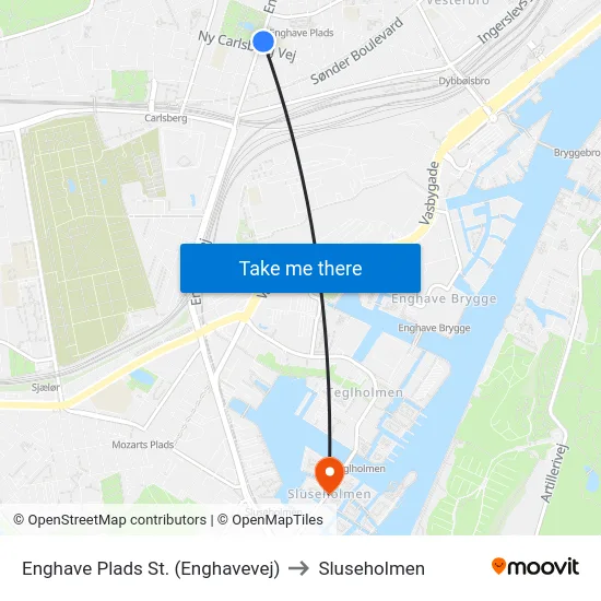 Enghave Plads St. (Enghavevej) to Sluseholmen map