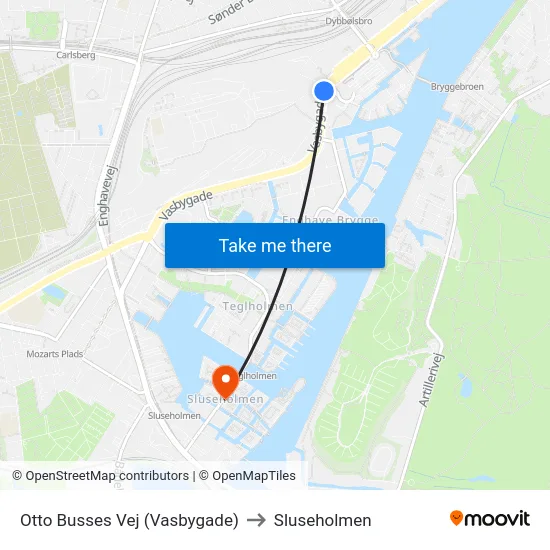 Otto Busses Vej (Vasbygade) to Sluseholmen map