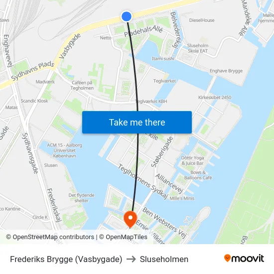 Frederiks Brygge (Vasbygade) to Sluseholmen map