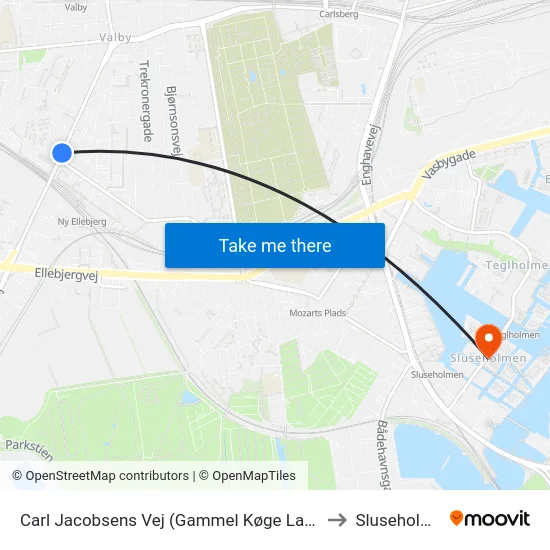Carl Jacobsens Vej (Gammel Køge Landevej) to Sluseholmen map