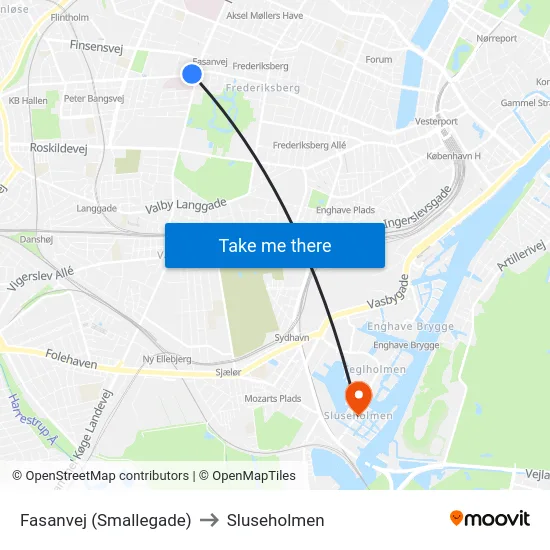 Fasanvej (Smallegade) to Sluseholmen map