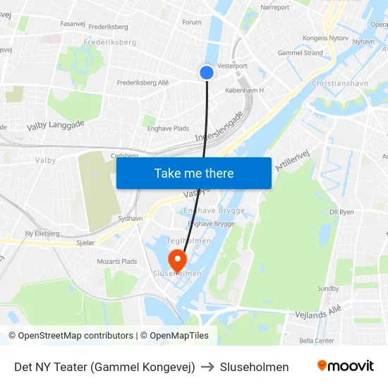 Det NY Teater (Gammel Kongevej) to Sluseholmen map