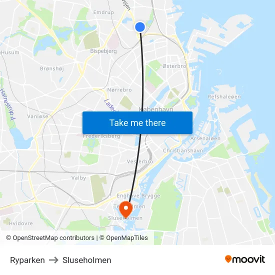 Ryparken to Sluseholmen map