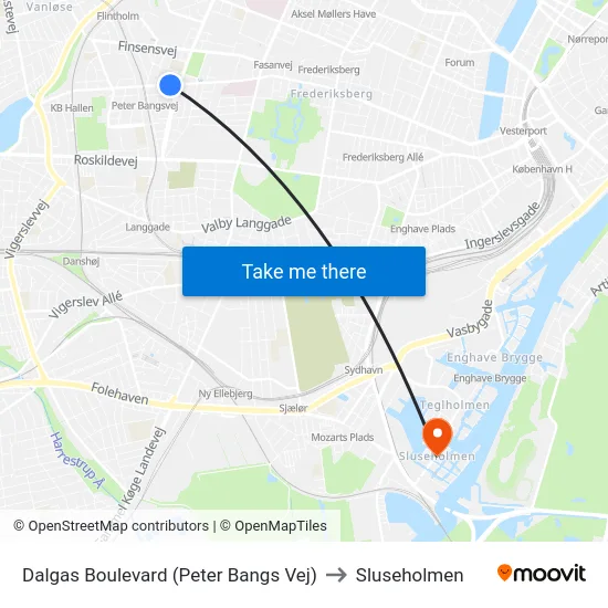 Dalgas Boulevard (Peter Bangs Vej) to Sluseholmen map