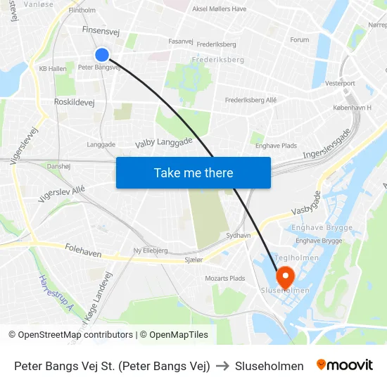 Peter Bangs Vej St. (Peter Bangs Vej) to Sluseholmen map