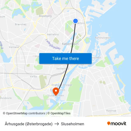 Århusgade (Østerbrogade) to Sluseholmen map