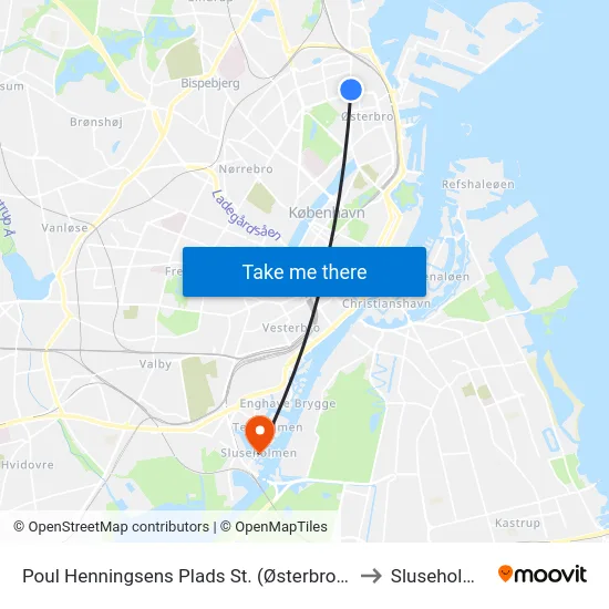 Poul Henningsens Plads St. (Østerbrogade) to Sluseholmen map