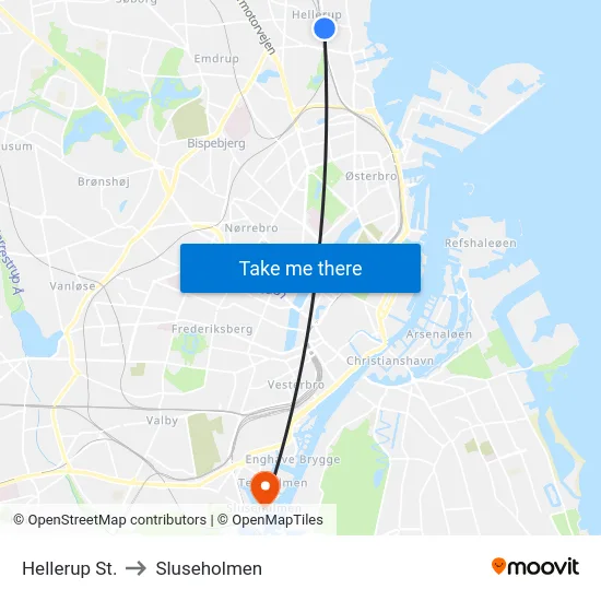 Hellerup St. to Sluseholmen map