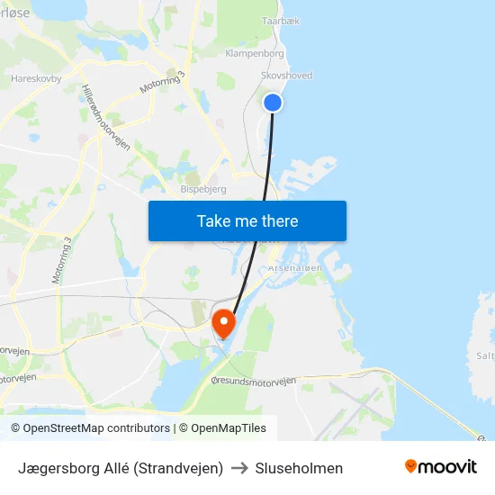 Jægersborg Allé (Strandvejen) to Sluseholmen map