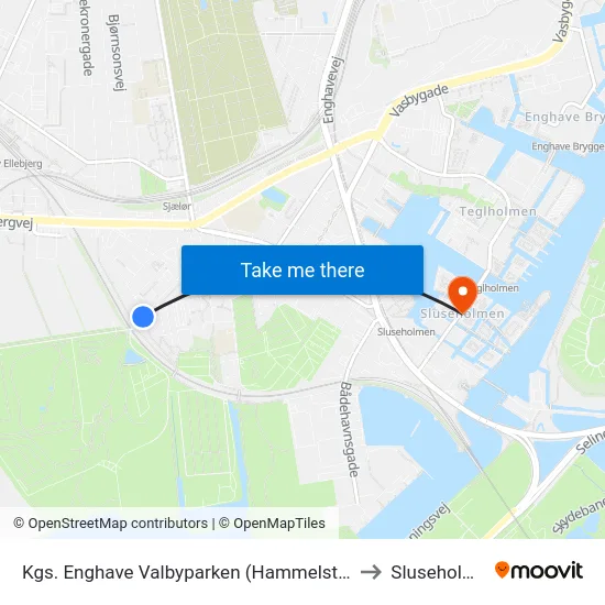 Kgs. Enghave Valbyparken (Hammelstrupvej) to Sluseholmen map