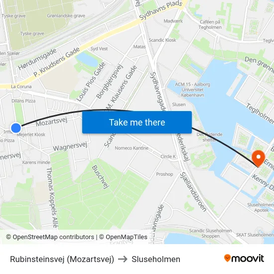 Rubinsteinsvej (Mozartsvej) to Sluseholmen map