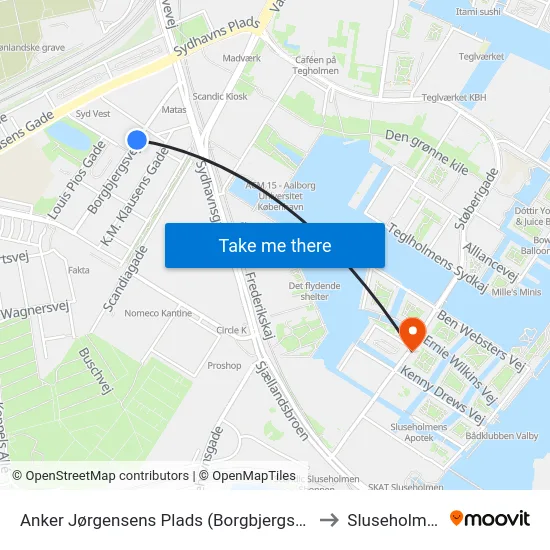Anker Jørgensens Plads (Borgbjergsvej) to Sluseholmen map