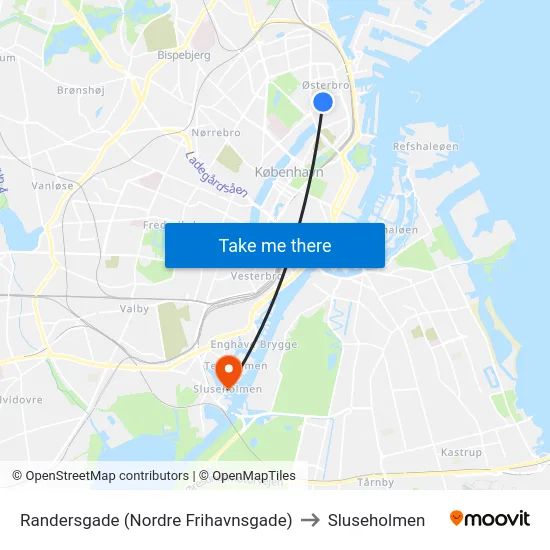 Randersgade (Nordre Frihavnsgade) to Sluseholmen map