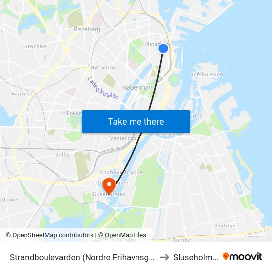 Strandboulevarden (Nordre Frihavnsgade) to Sluseholmen map