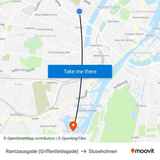 Rantzausgade (Griffenfeldsgade) to Sluseholmen map
