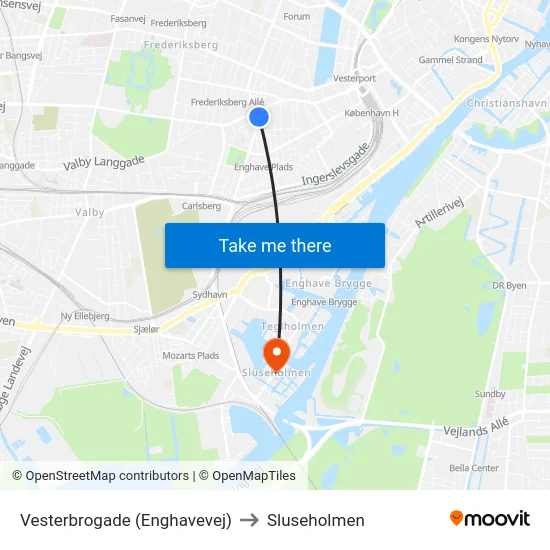 Vesterbrogade (Enghavevej) to Sluseholmen map