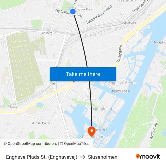 Enghave Plads St. (Enghavevej) to Sluseholmen map