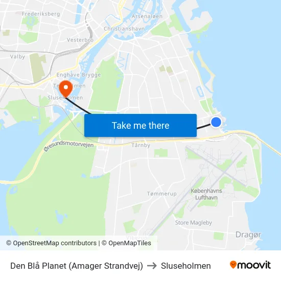 Den Blå Planet (Amager Strandvej) to Sluseholmen map