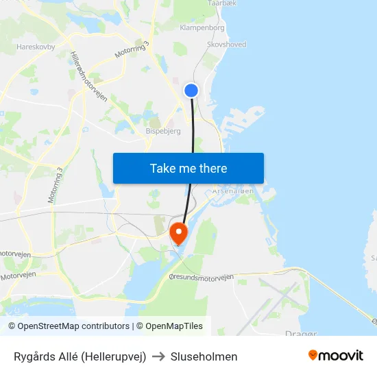 Rygårds Allé (Hellerupvej) to Sluseholmen map