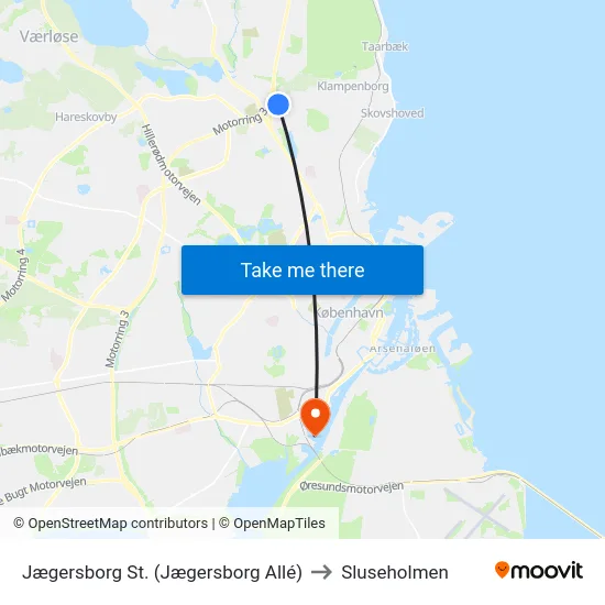 Jægersborg St. (Jægersborg Allé) to Sluseholmen map