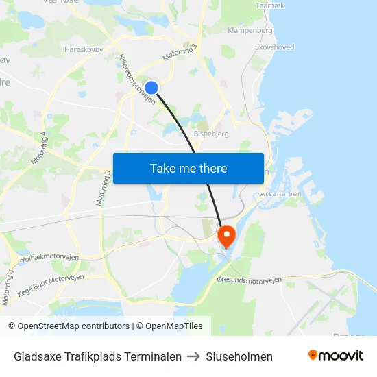 Gladsaxe Trafikplads Terminalen to Sluseholmen map