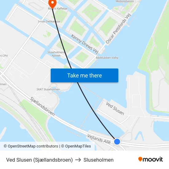 Ved Slusen (Sjællandsbroen) to Sluseholmen map