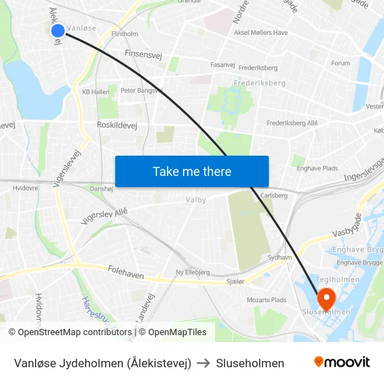 Vanløse Jydeholmen (Ålekistevej) to Sluseholmen map