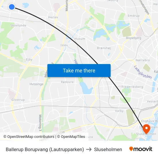 Ballerup Borupvang (Lautrupparken) to Sluseholmen map