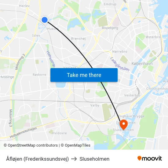Åfløjen (Frederikssundsvej) to Sluseholmen map