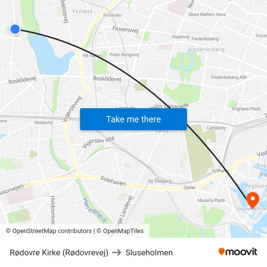 Rødovre Kirke (Rødovrevej) to Sluseholmen map