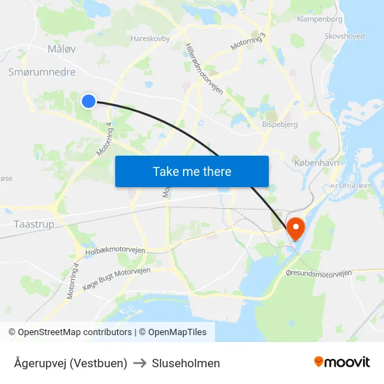 Ågerupvej (Vestbuen) to Sluseholmen map