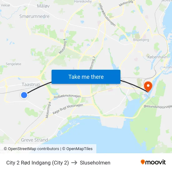 City 2 Rød Indgang (City 2) to Sluseholmen map