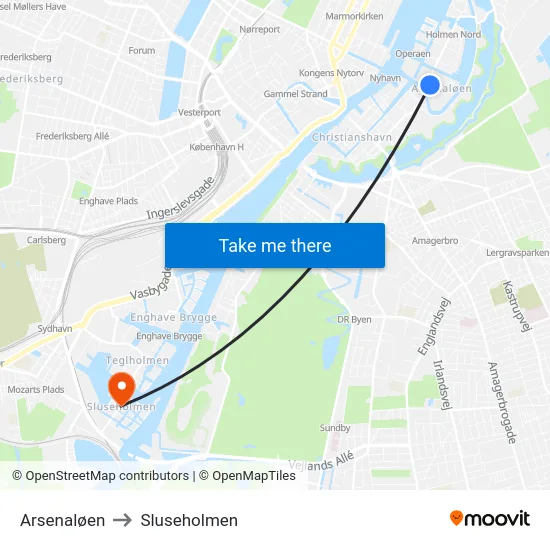 Arsenaløen to Sluseholmen map