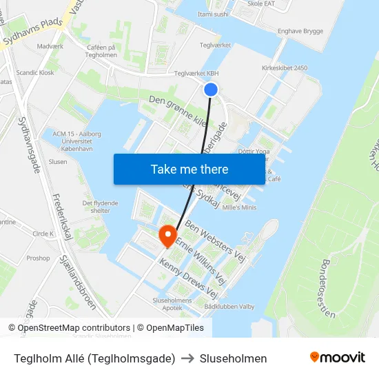 Teglholm Allé (Teglholmsgade) to Sluseholmen map