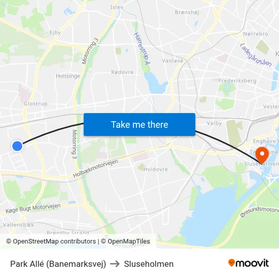 Park Allé (Banemarksvej) to Sluseholmen map