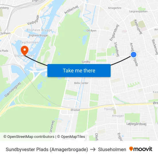 Sundbyvester Plads (Amagerbrogade) to Sluseholmen map