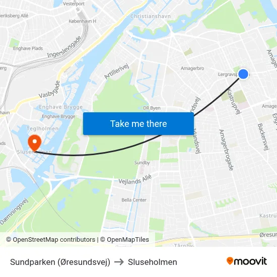 Sundparken (Øresundsvej) to Sluseholmen map