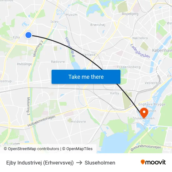Ejby Industrivej (Erhvervsvej) to Sluseholmen map