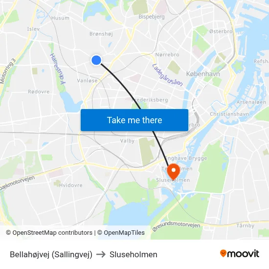 Bellahøjvej (Sallingvej) to Sluseholmen map