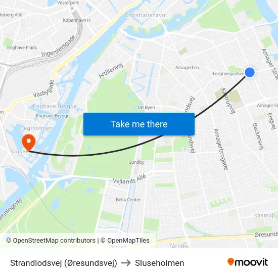 Strandlodsvej (Øresundsvej) to Sluseholmen map
